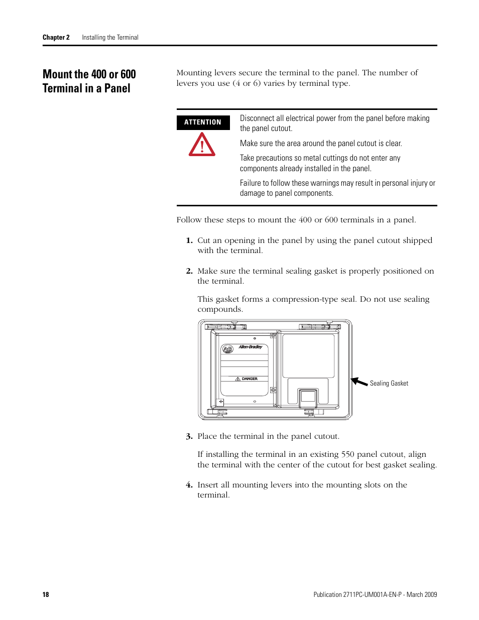 Mount the 400 or 600 terminal in a panel | Rockwell Automation 2711PC-xxxx PanelView Plus Compact User Manual User Manual | Page 18 / 132