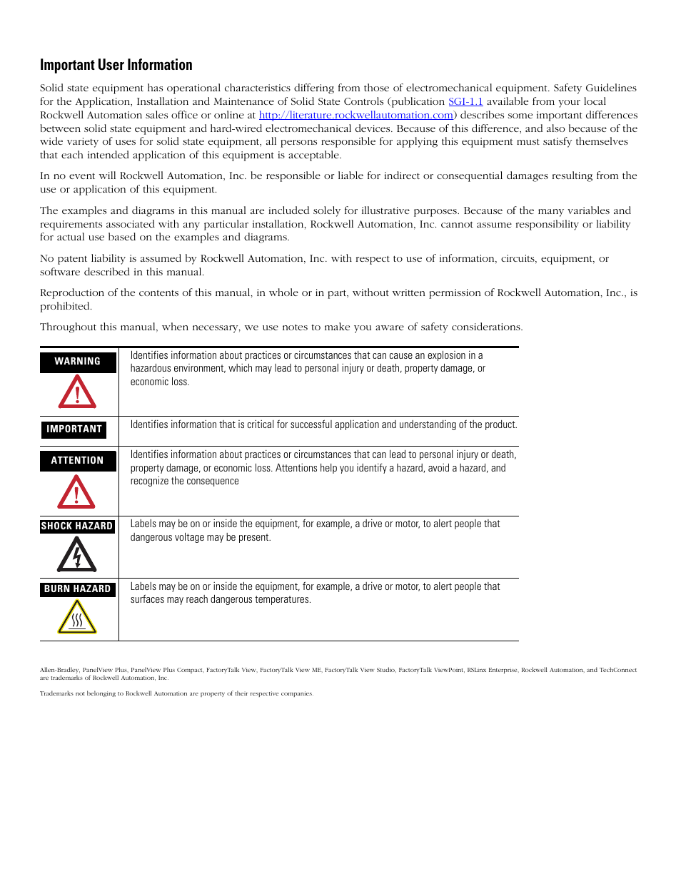 Important user information | Rockwell Automation 2711PC-xxxx PanelView Plus Compact User Manual User Manual | Page 2 / 132