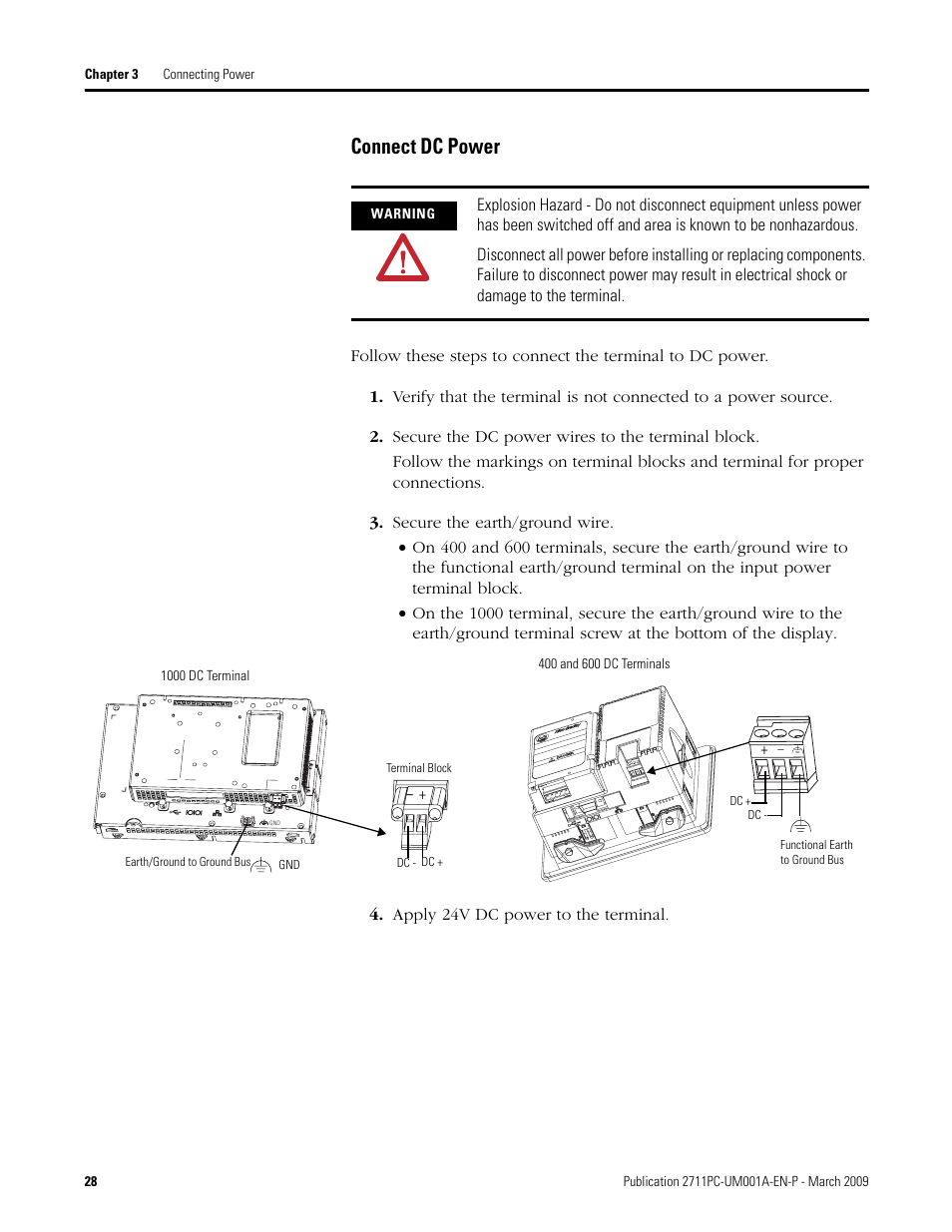 Connect dc power | Rockwell Automation 2711PC-xxxx PanelView Plus Compact User Manual User Manual | Page 28 / 132