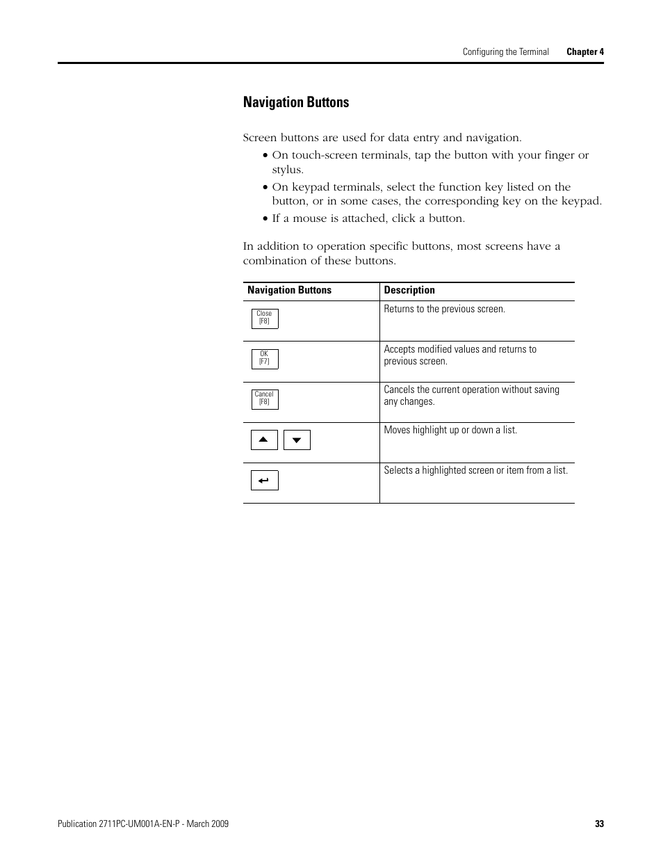 Navigation buttons | Rockwell Automation 2711PC-xxxx PanelView Plus Compact User Manual User Manual | Page 33 / 132