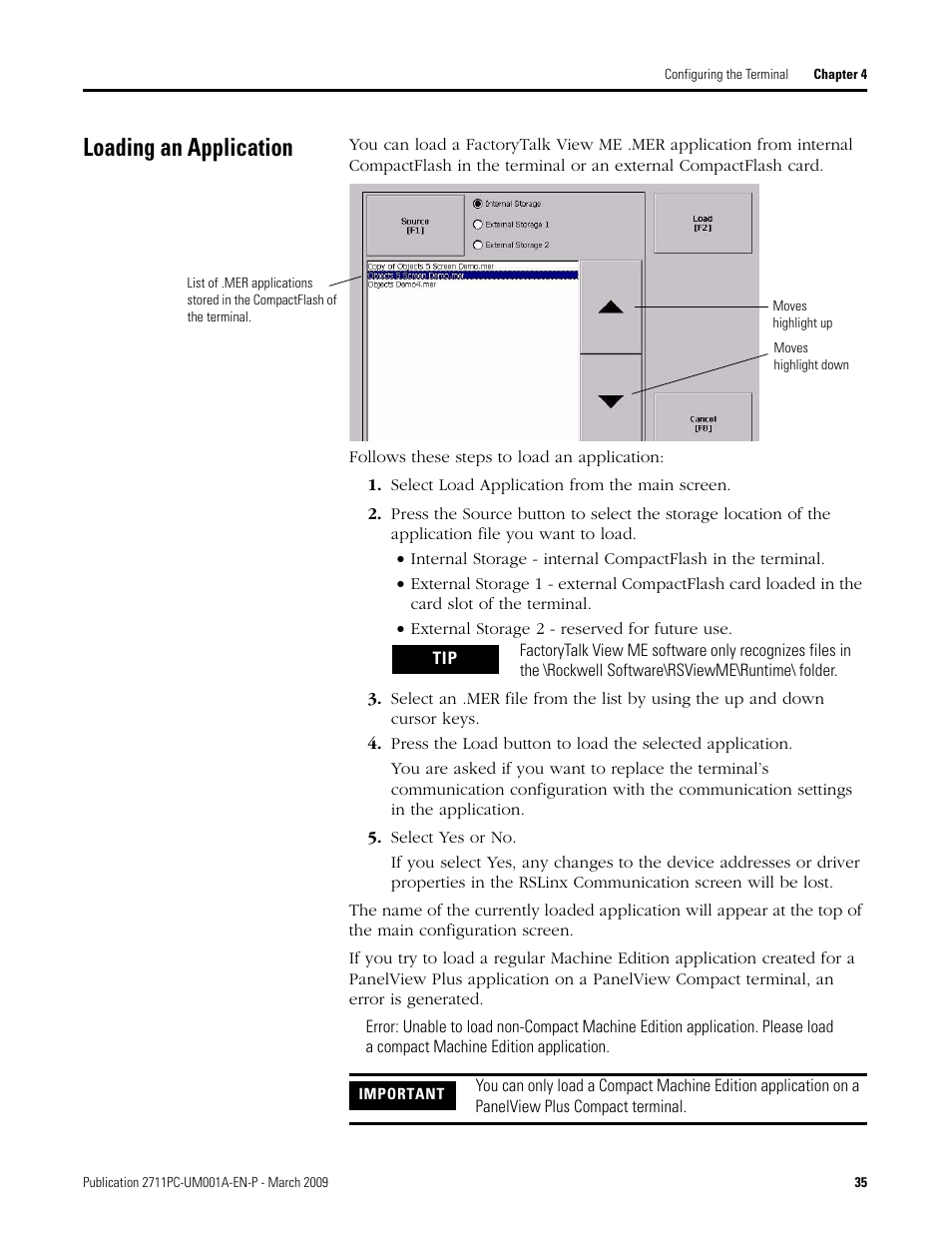 Loading an application | Rockwell Automation 2711PC-xxxx PanelView Plus Compact User Manual User Manual | Page 35 / 132