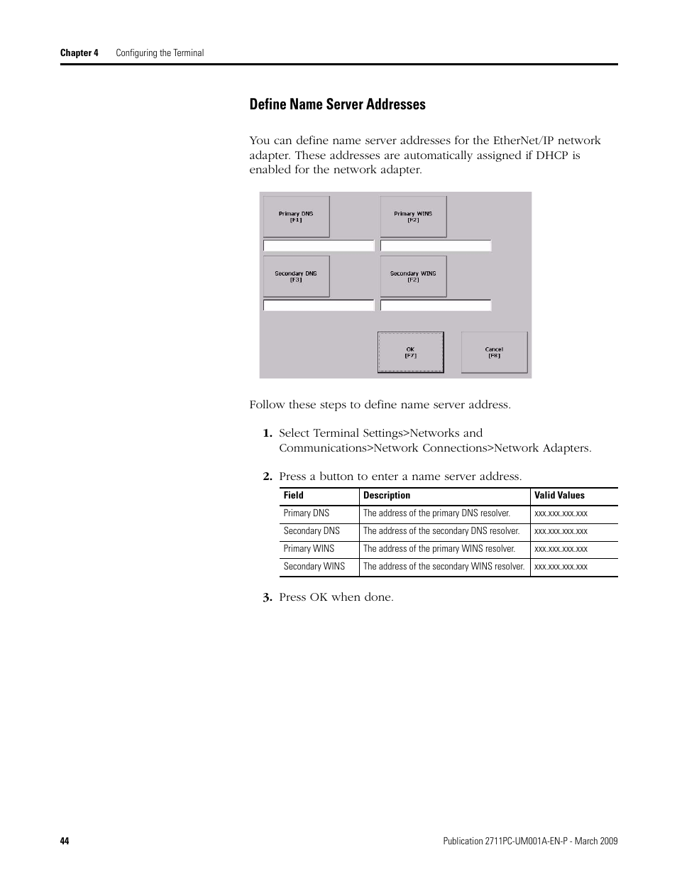 Define name server addresses | Rockwell Automation 2711PC-xxxx PanelView Plus Compact User Manual User Manual | Page 44 / 132