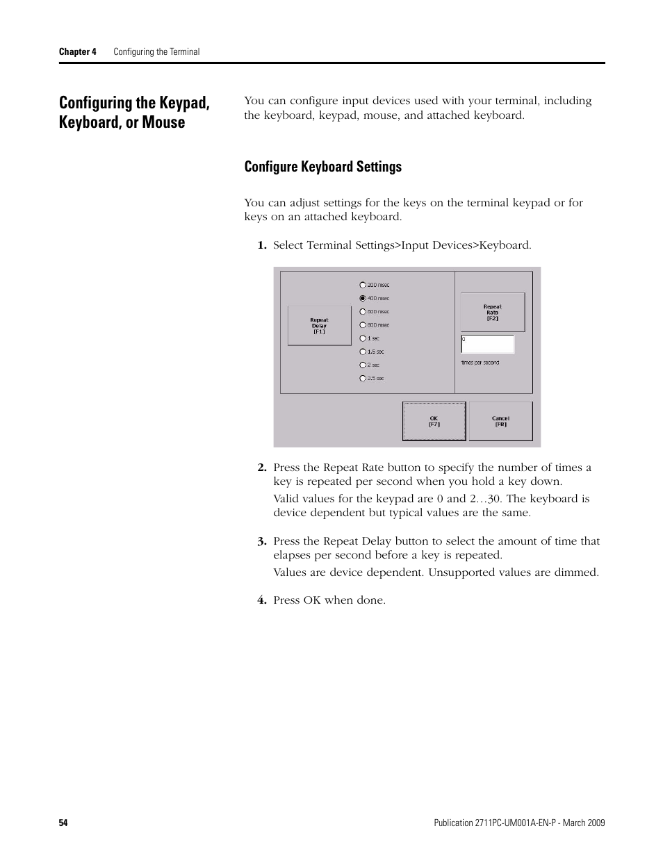 Configuring the keypad, keyboard, or mouse, Configure keyboard settings | Rockwell Automation 2711PC-xxxx PanelView Plus Compact User Manual User Manual | Page 54 / 132