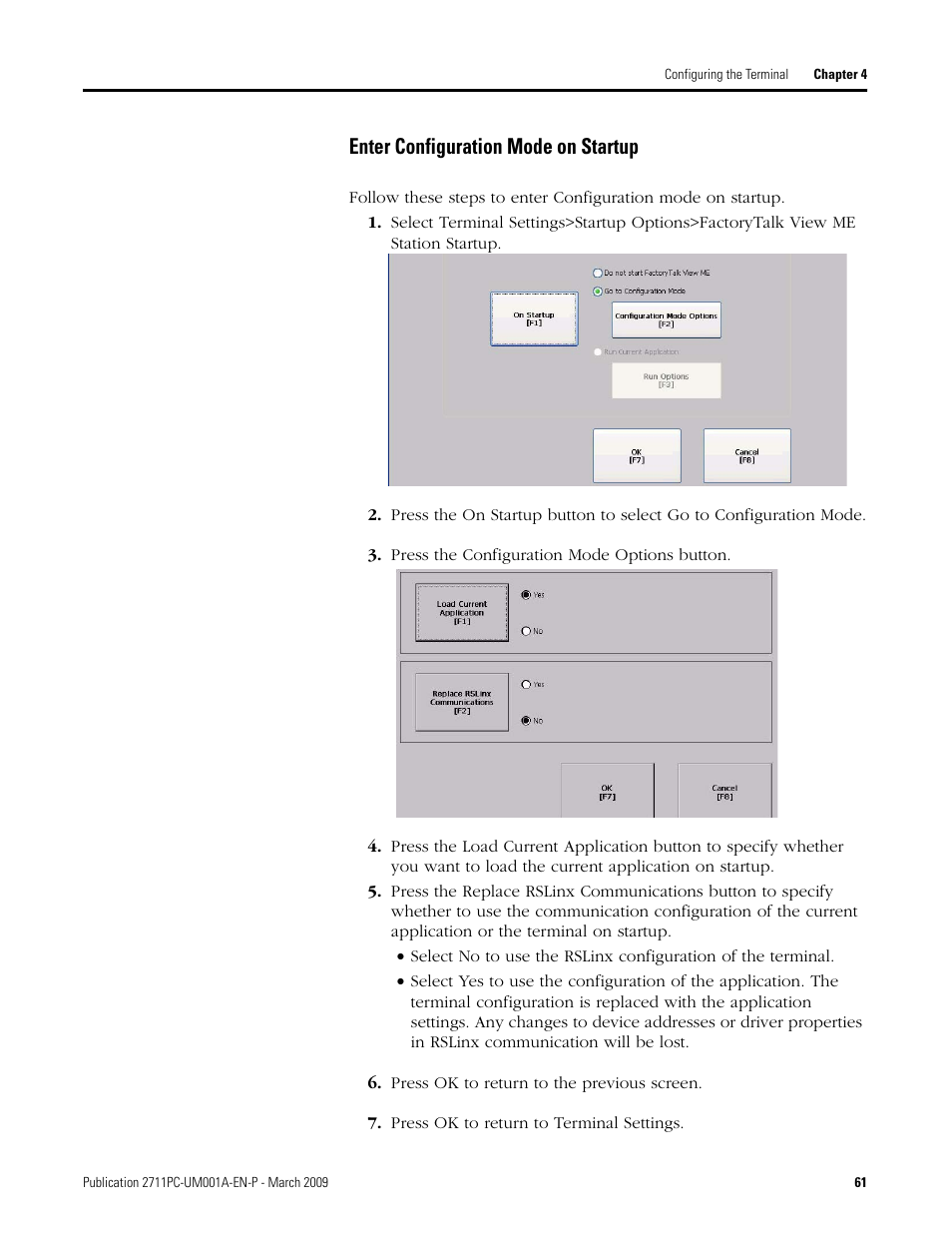 Enter configuration mode on startup | Rockwell Automation 2711PC-xxxx PanelView Plus Compact User Manual User Manual | Page 61 / 132