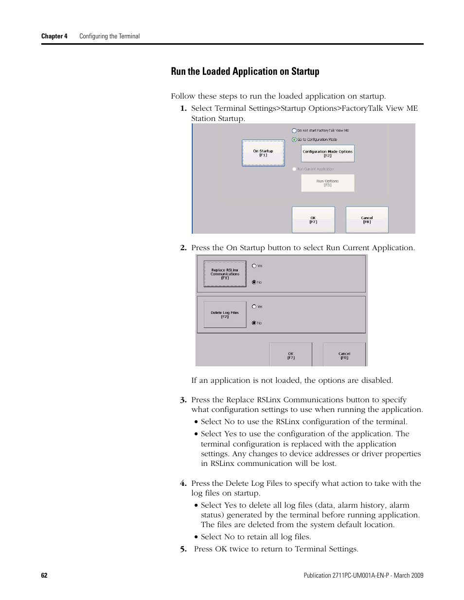 Run the loaded application on startup | Rockwell Automation 2711PC-xxxx PanelView Plus Compact User Manual User Manual | Page 62 / 132
