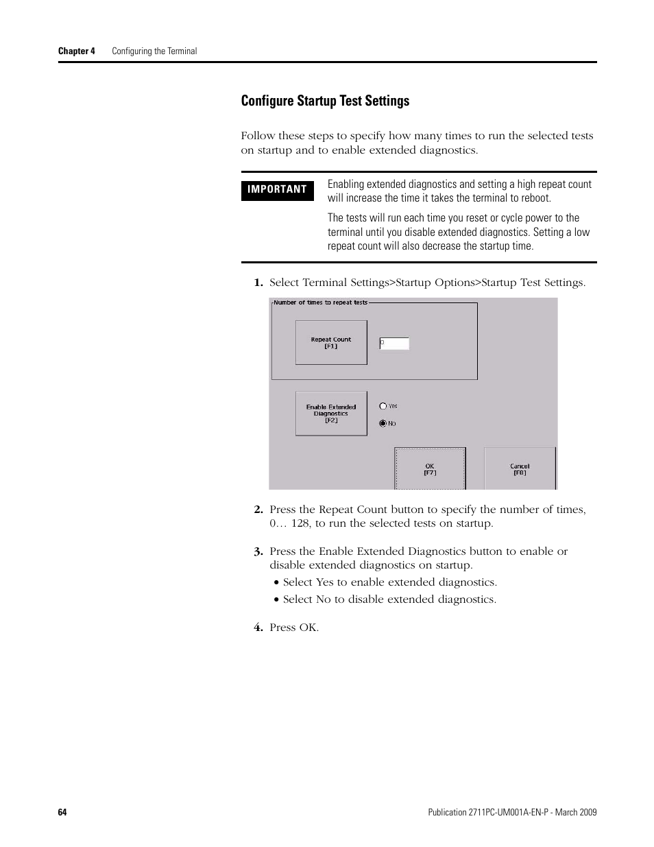 Configure startup test settings | Rockwell Automation 2711PC-xxxx PanelView Plus Compact User Manual User Manual | Page 64 / 132