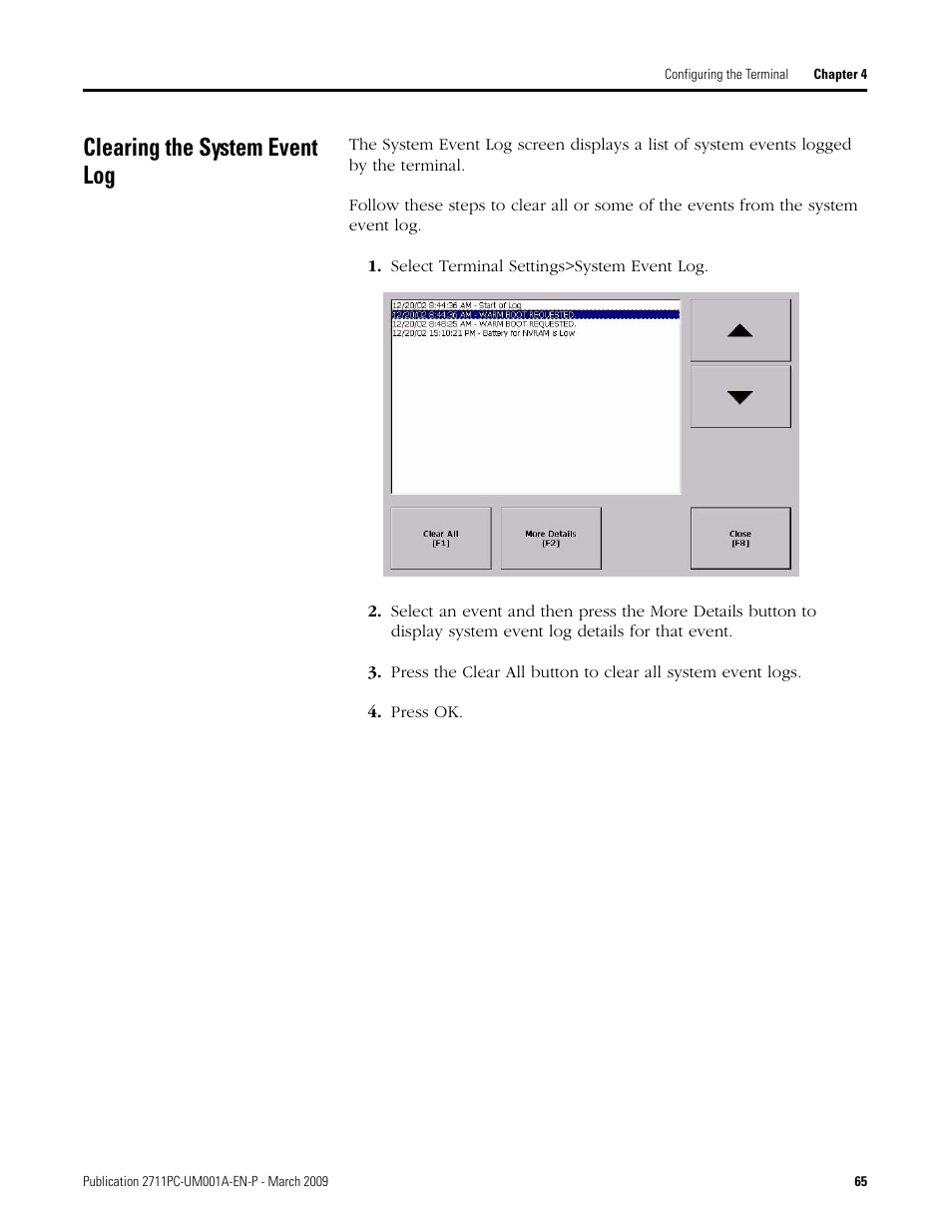 Clearing the system event log | Rockwell Automation 2711PC-xxxx PanelView Plus Compact User Manual User Manual | Page 65 / 132