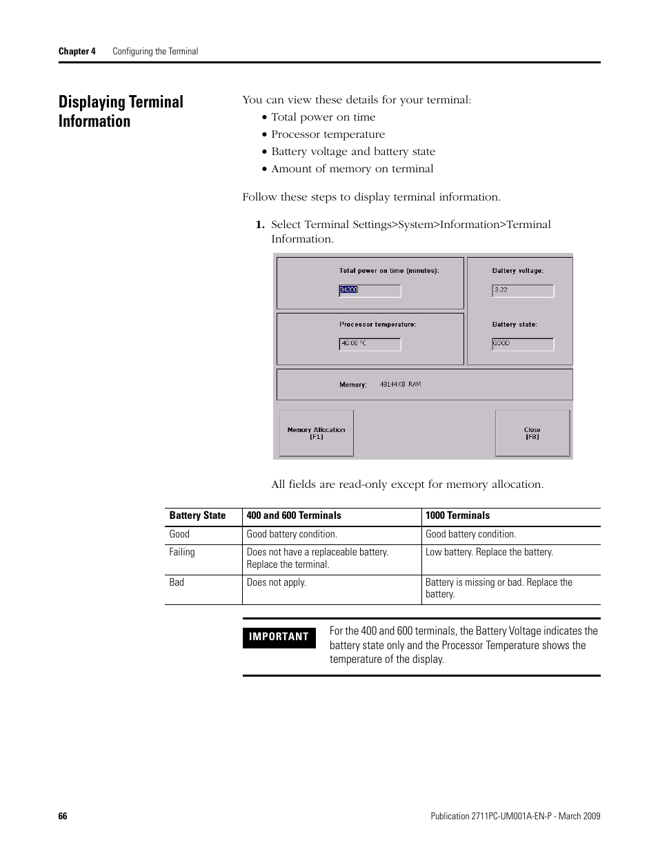Displaying terminal information | Rockwell Automation 2711PC-xxxx PanelView Plus Compact User Manual User Manual | Page 66 / 132