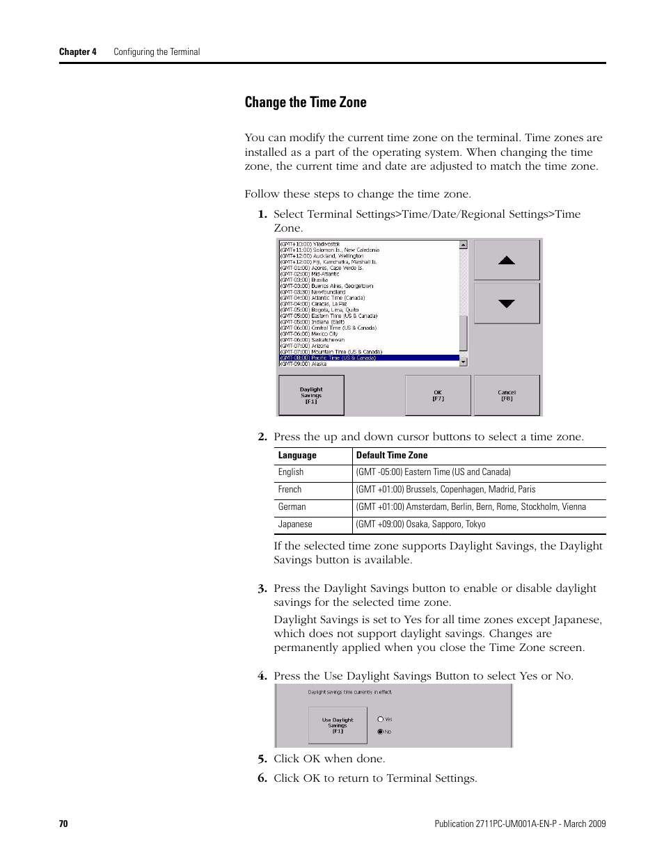 Change the time zone | Rockwell Automation 2711PC-xxxx PanelView Plus Compact User Manual User Manual | Page 70 / 132