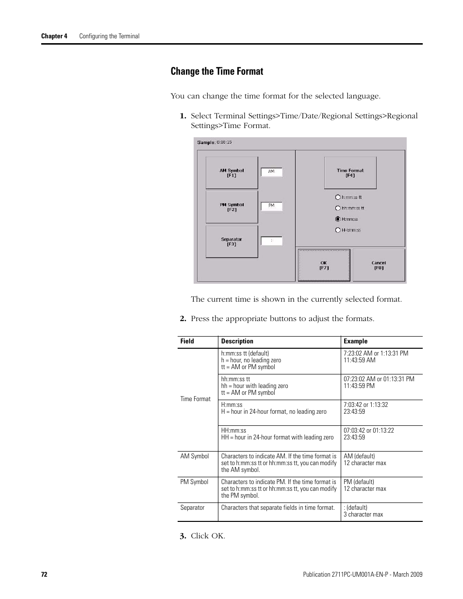 Change the time format | Rockwell Automation 2711PC-xxxx PanelView Plus Compact User Manual User Manual | Page 72 / 132