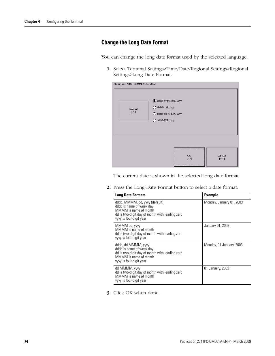 Change the long date format | Rockwell Automation 2711PC-xxxx PanelView Plus Compact User Manual User Manual | Page 74 / 132