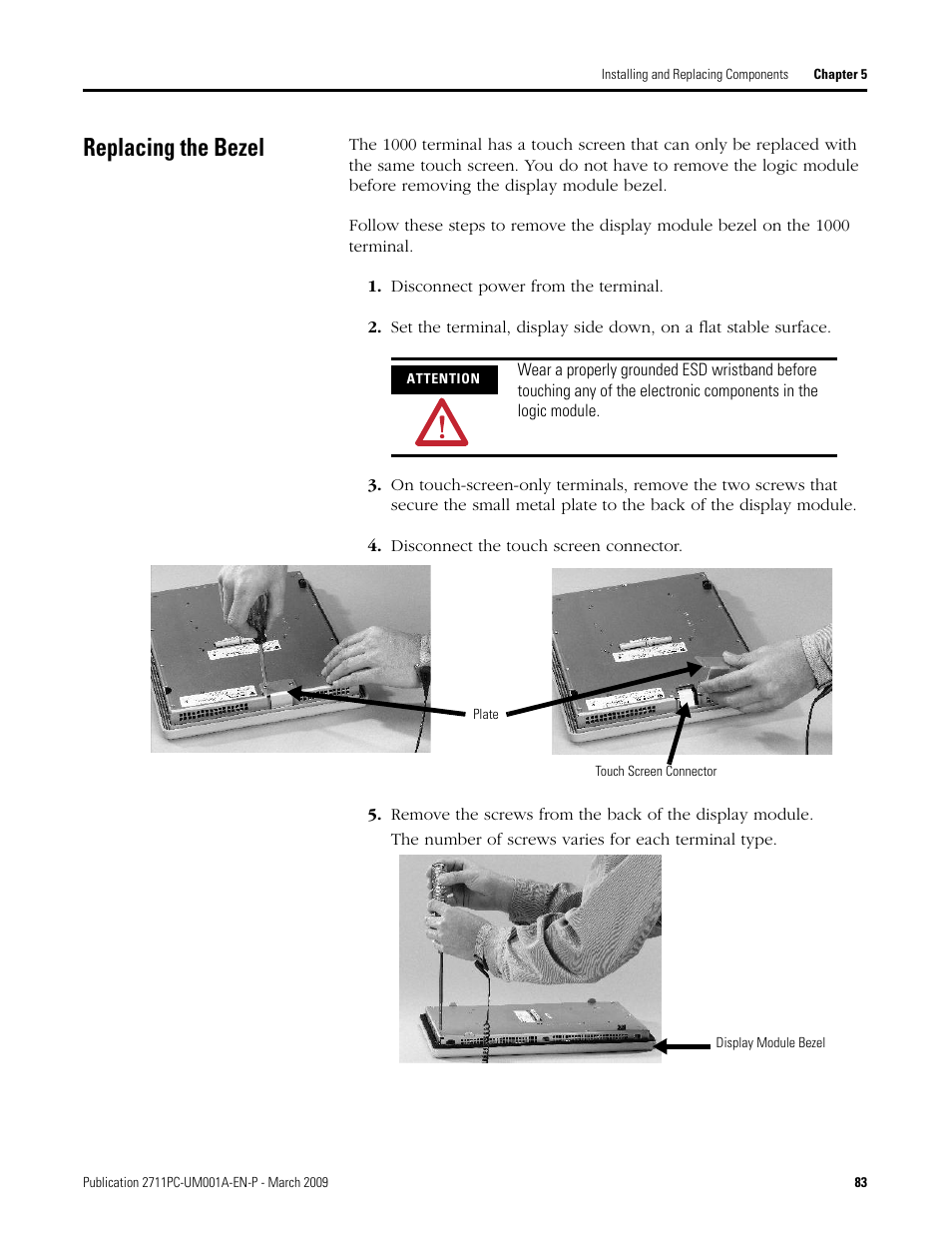 Replacing the bezel | Rockwell Automation 2711PC-xxxx PanelView Plus Compact User Manual User Manual | Page 83 / 132