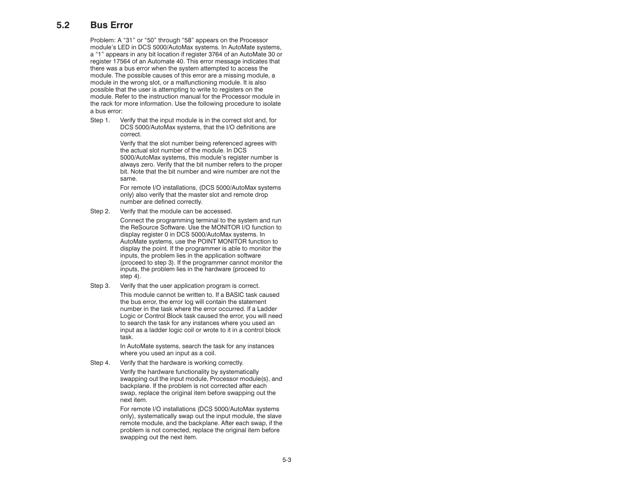 2 bus error | Rockwell Automation 61C501 AutoMax/AutoMate 115V Input Module User Manual | Page 21 / 38