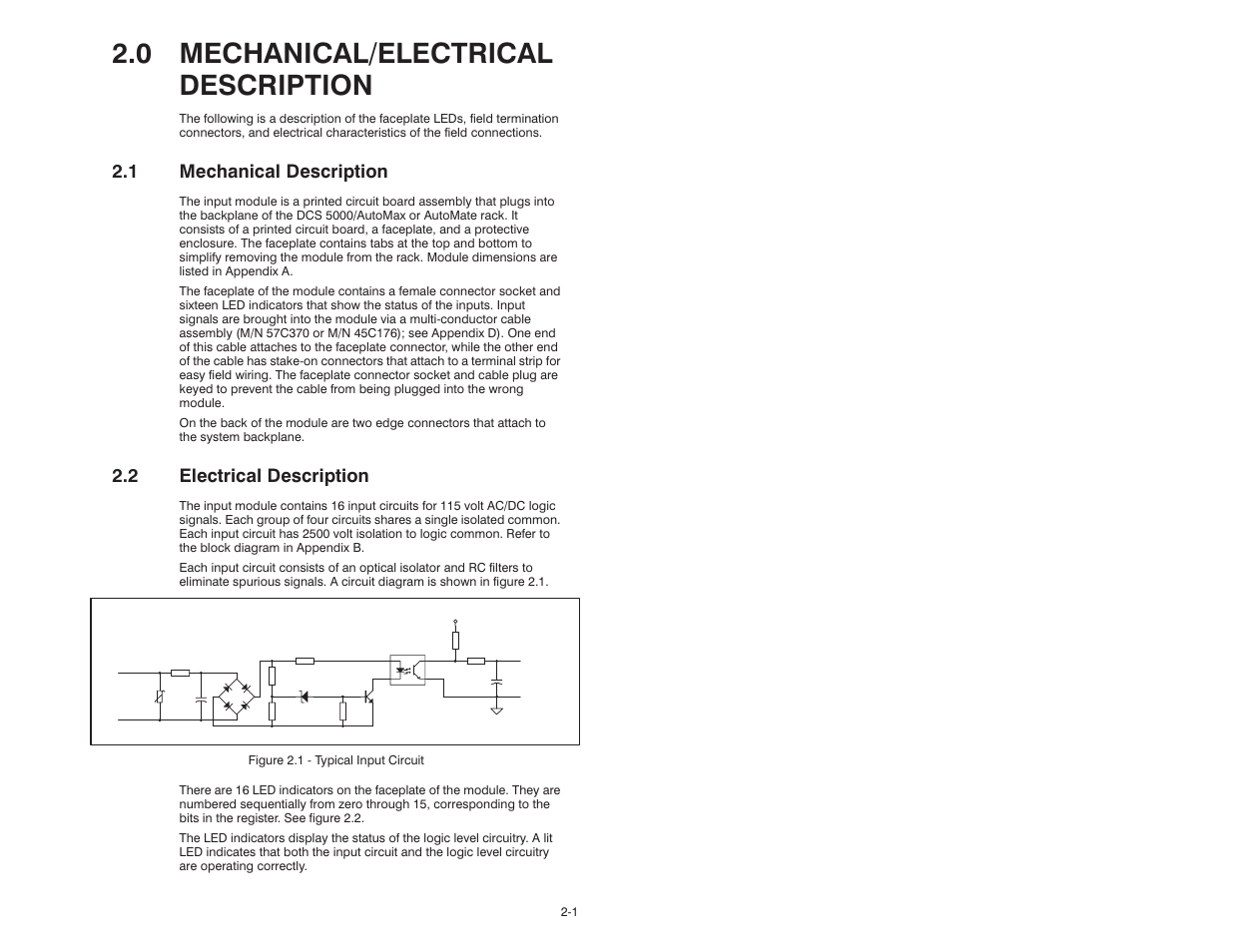 0 mechanical/electrical description, 1 mechanical description, 2 electrical description | Rockwell Automation 61C501 AutoMax/AutoMate 115V Input Module User Manual | Page 9 / 38