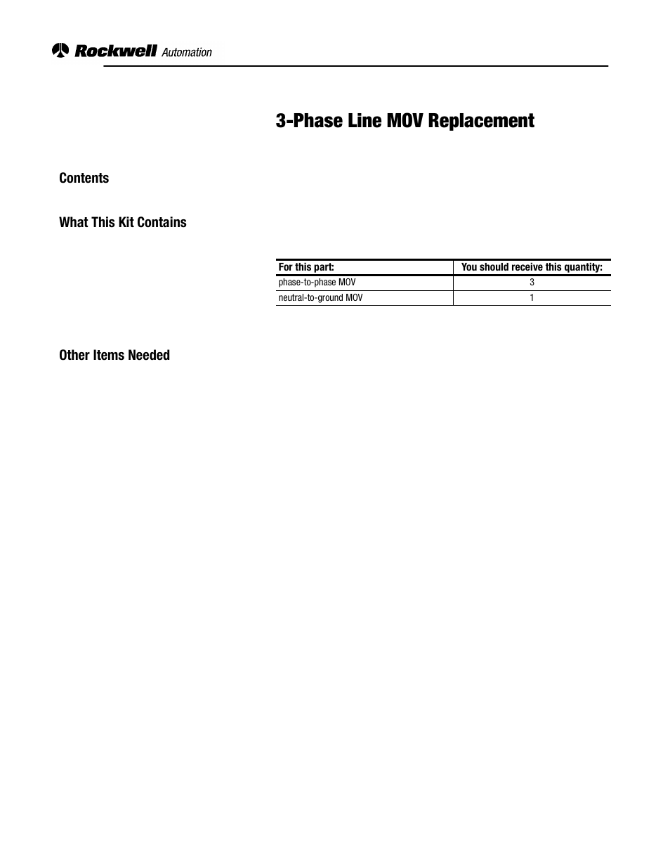 Rockwell Automation 2364F Three-Phase Line MOV Replacement User Manual | 4 pages