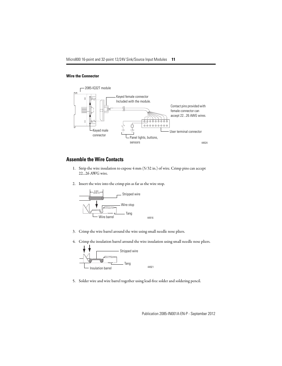Assemble the wire contacts | Rockwell Automation 2085-IQ16_IQ32T 24V DC 16 and 32 Sink/Source Input Modules User Manual | Page 11 / 16