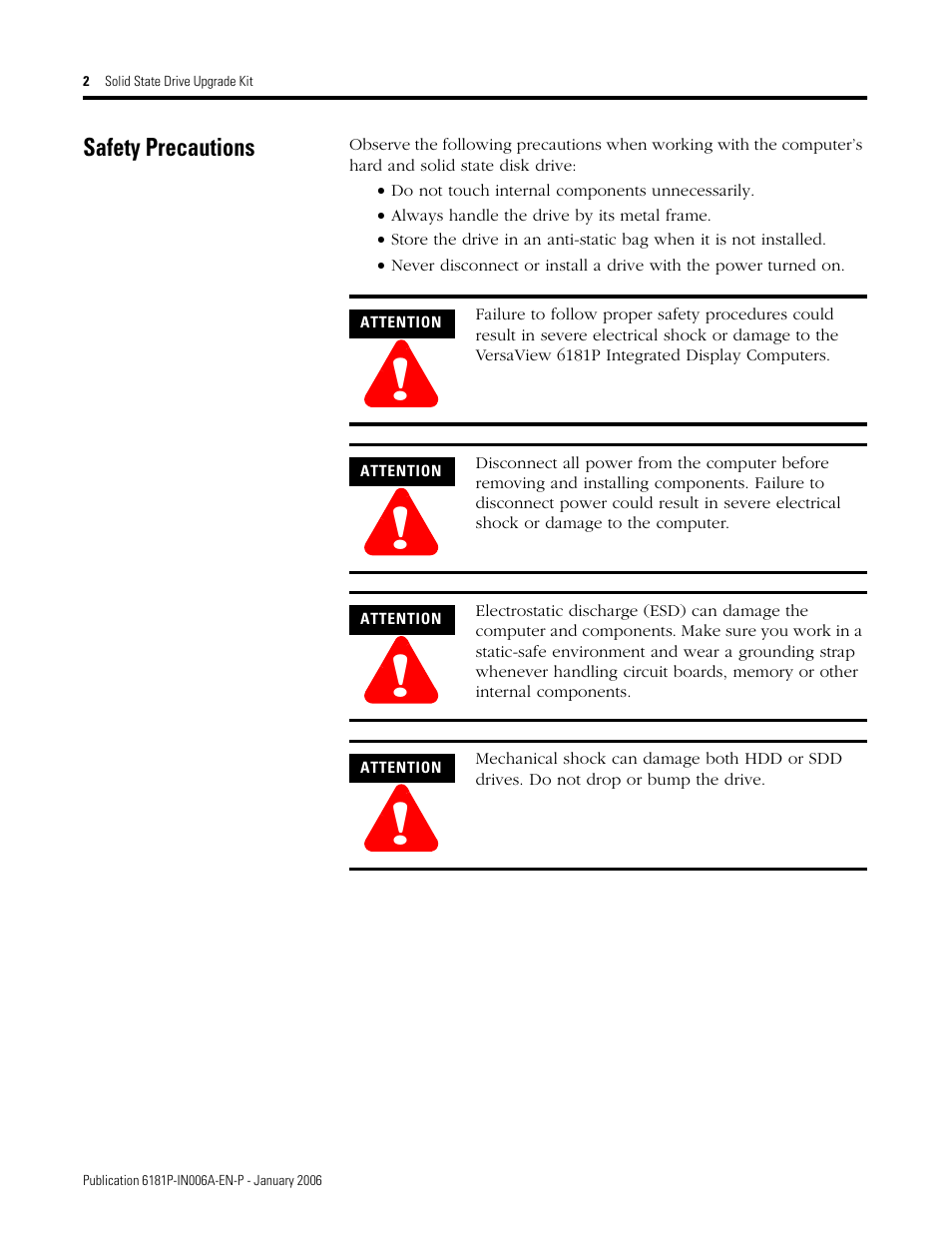 Safety precautions | Rockwell Automation 6189V-xxxx Solid State Drive Upgrade Kit for Panel PC User Manual | Page 2 / 8