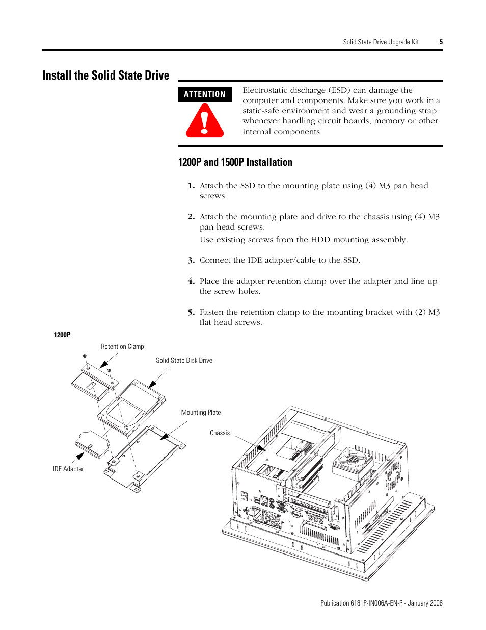 Install the solid state drive | Rockwell Automation 6189V-xxxx Solid State Drive Upgrade Kit for Panel PC User Manual | Page 5 / 8