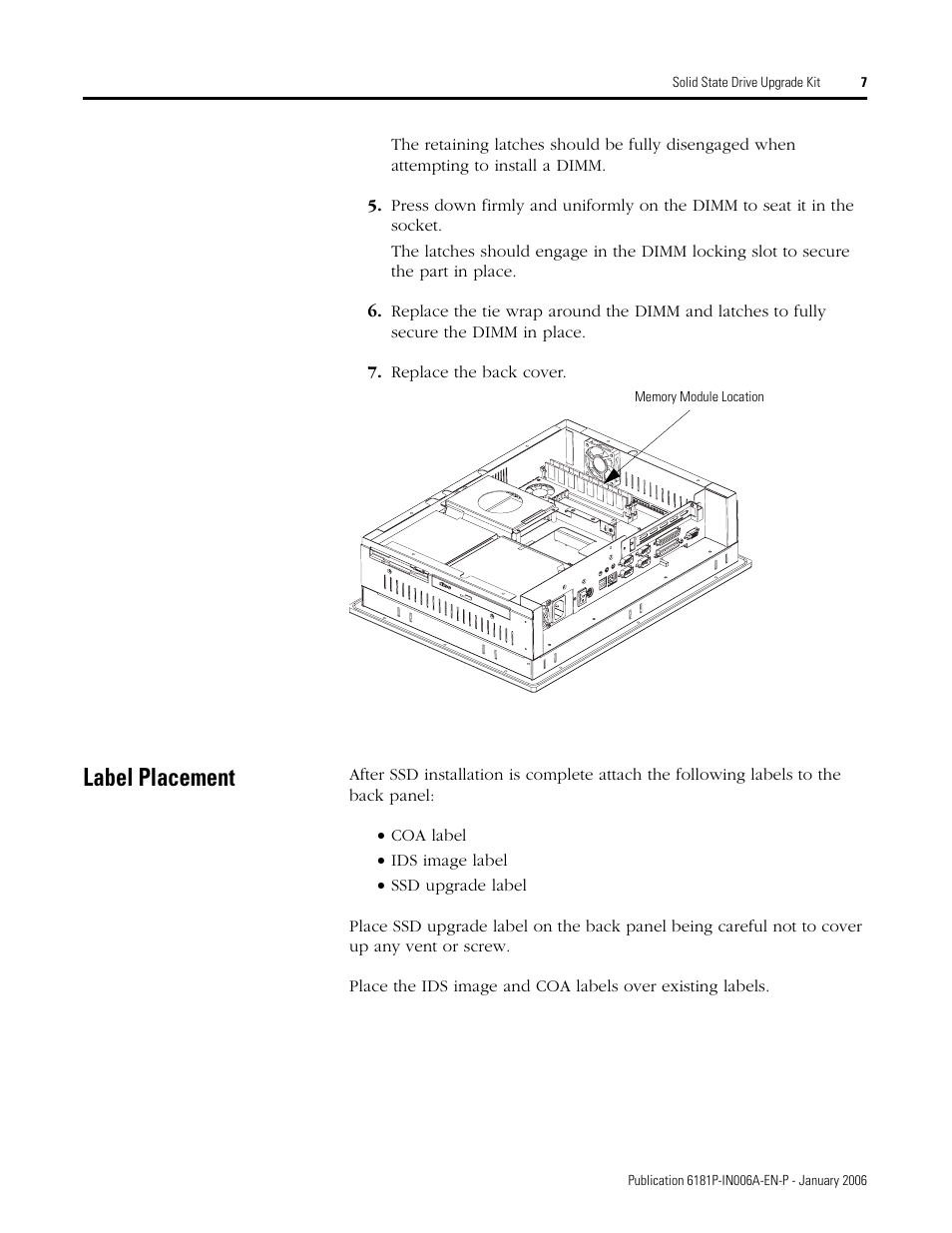 Label placement | Rockwell Automation 6189V-xxxx Solid State Drive Upgrade Kit for Panel PC User Manual | Page 7 / 8