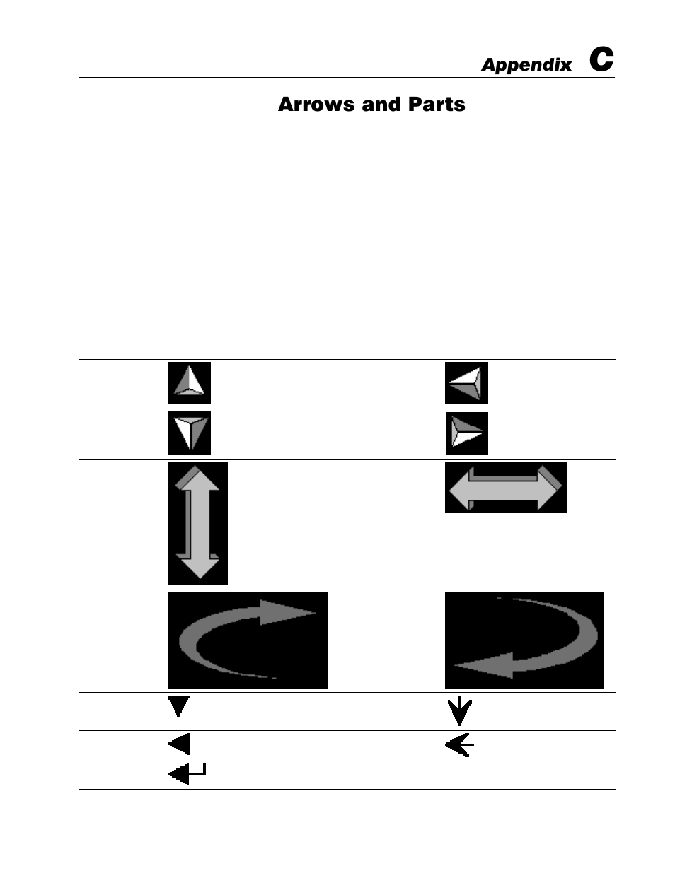 C - arrows and parts, Arrows, Arrows and parts | Appendix | Rockwell Automation 2711E-ND1 Reference Manual PanelBuilder 1400e User Manual | Page 187 / 201