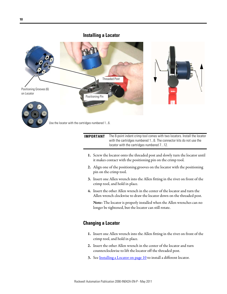 Installing a locator, Changing a locator | Rockwell Automation 2090-Series Circular-DIN Connector Kits, Flange Kits, and Crimp Tools User Manual | Page 10 / 32