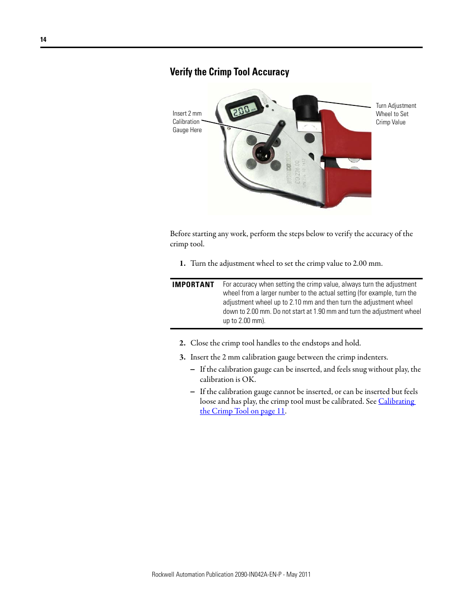 Verify the crimp tool accuracy | Rockwell Automation 2090-Series Circular-DIN Connector Kits, Flange Kits, and Crimp Tools User Manual | Page 14 / 32