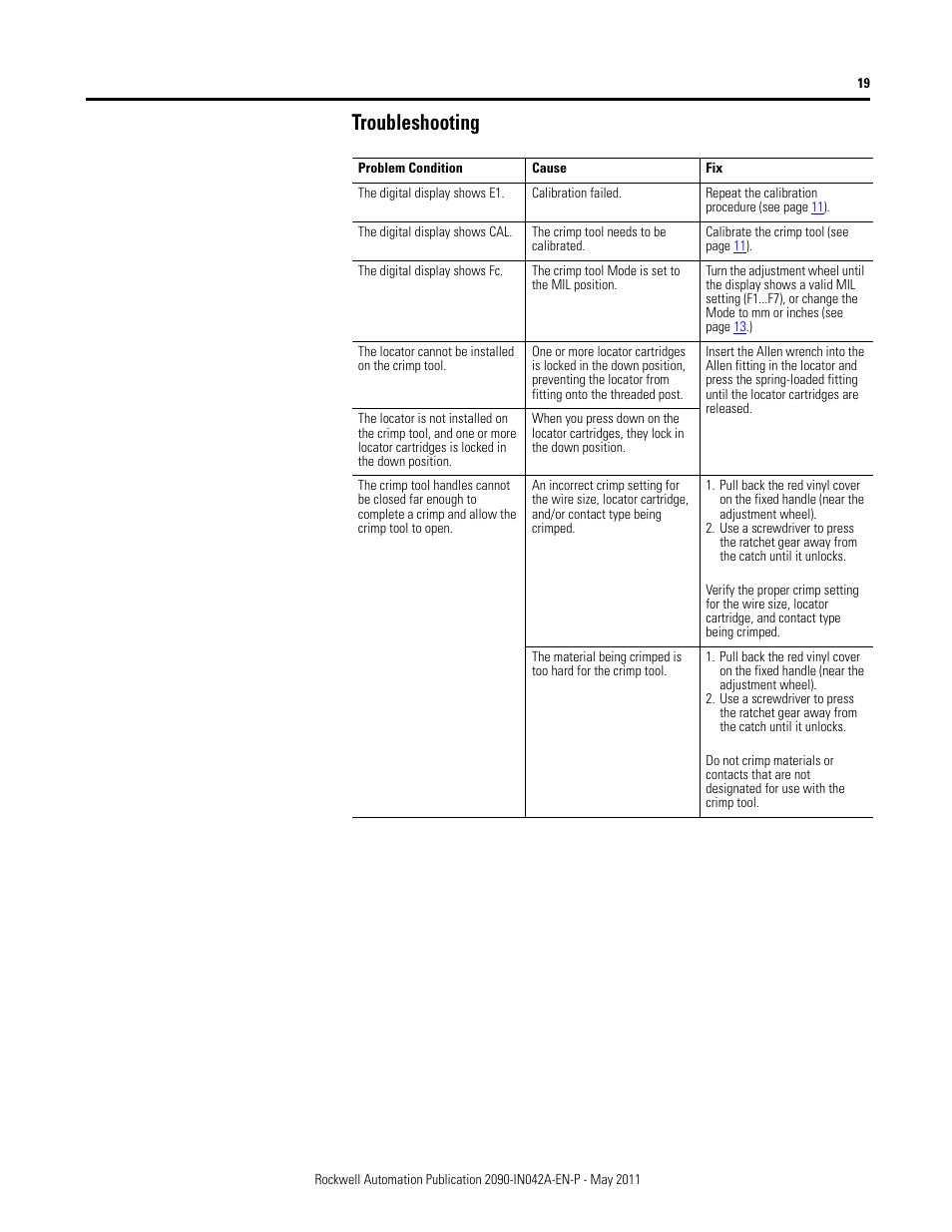 Troubleshooting | Rockwell Automation 2090-Series Circular-DIN Connector Kits, Flange Kits, and Crimp Tools User Manual | Page 19 / 32