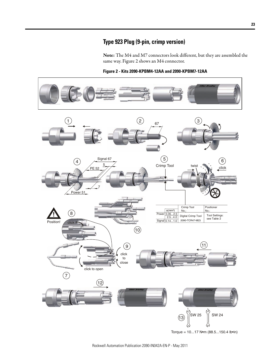 Type 923 plug (9-pin, crimp version) | Rockwell Automation 2090-Series Circular-DIN Connector Kits, Flange Kits, and Crimp Tools User Manual | Page 23 / 32