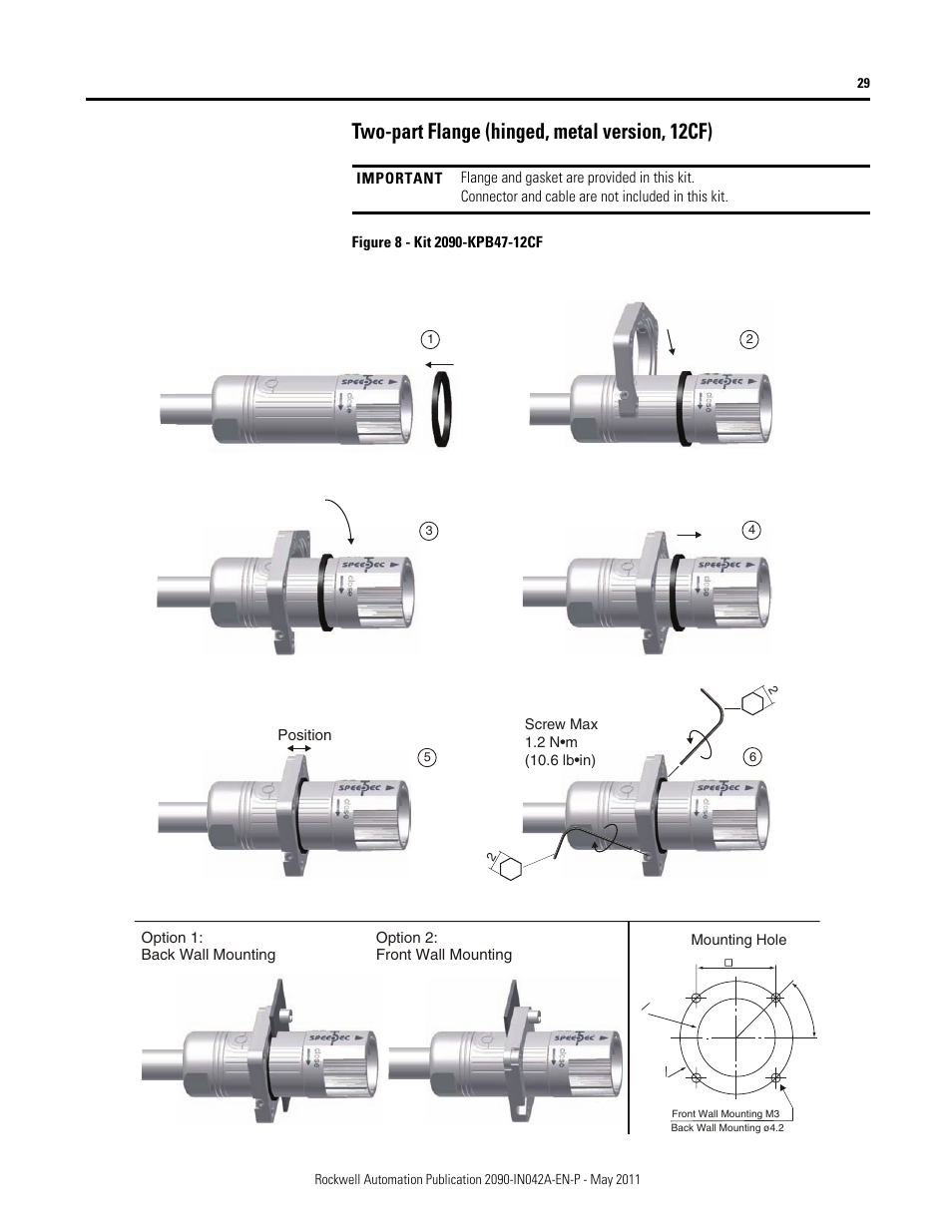 Two-part flange (hinged, metal version, 12cf) | Rockwell Automation 2090-Series Circular-DIN Connector Kits, Flange Kits, and Crimp Tools User Manual | Page 29 / 32