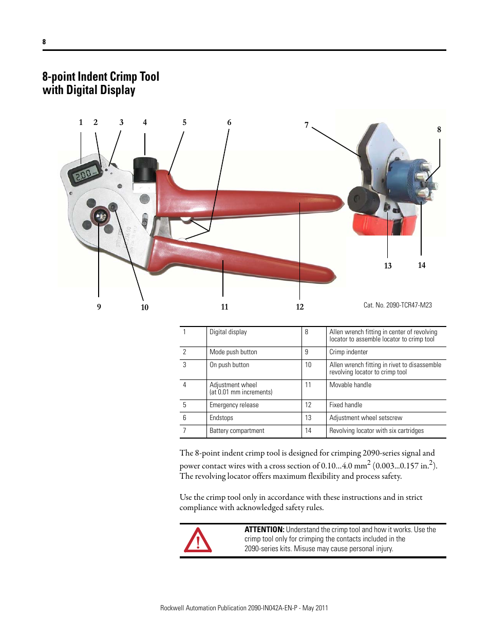 Point indent crimp tool with digital display | Rockwell Automation 2090-Series Circular-DIN Connector Kits, Flange Kits, and Crimp Tools User Manual | Page 8 / 32