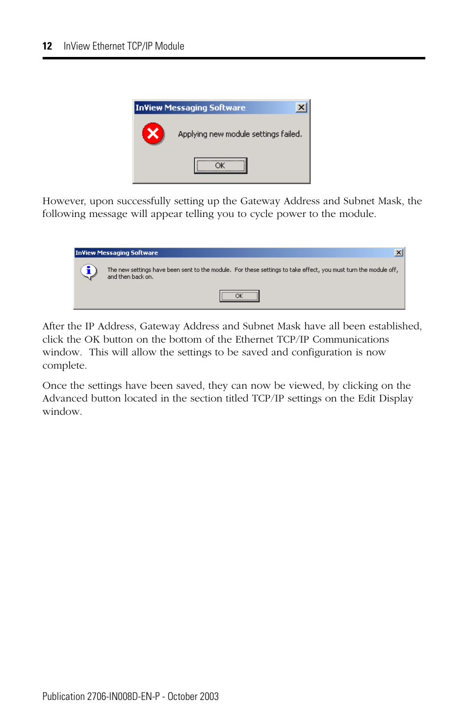 Rockwell Automation 2706-PENET1 InView Ethernet TCP/IP Module User Manual | Page 12 / 64