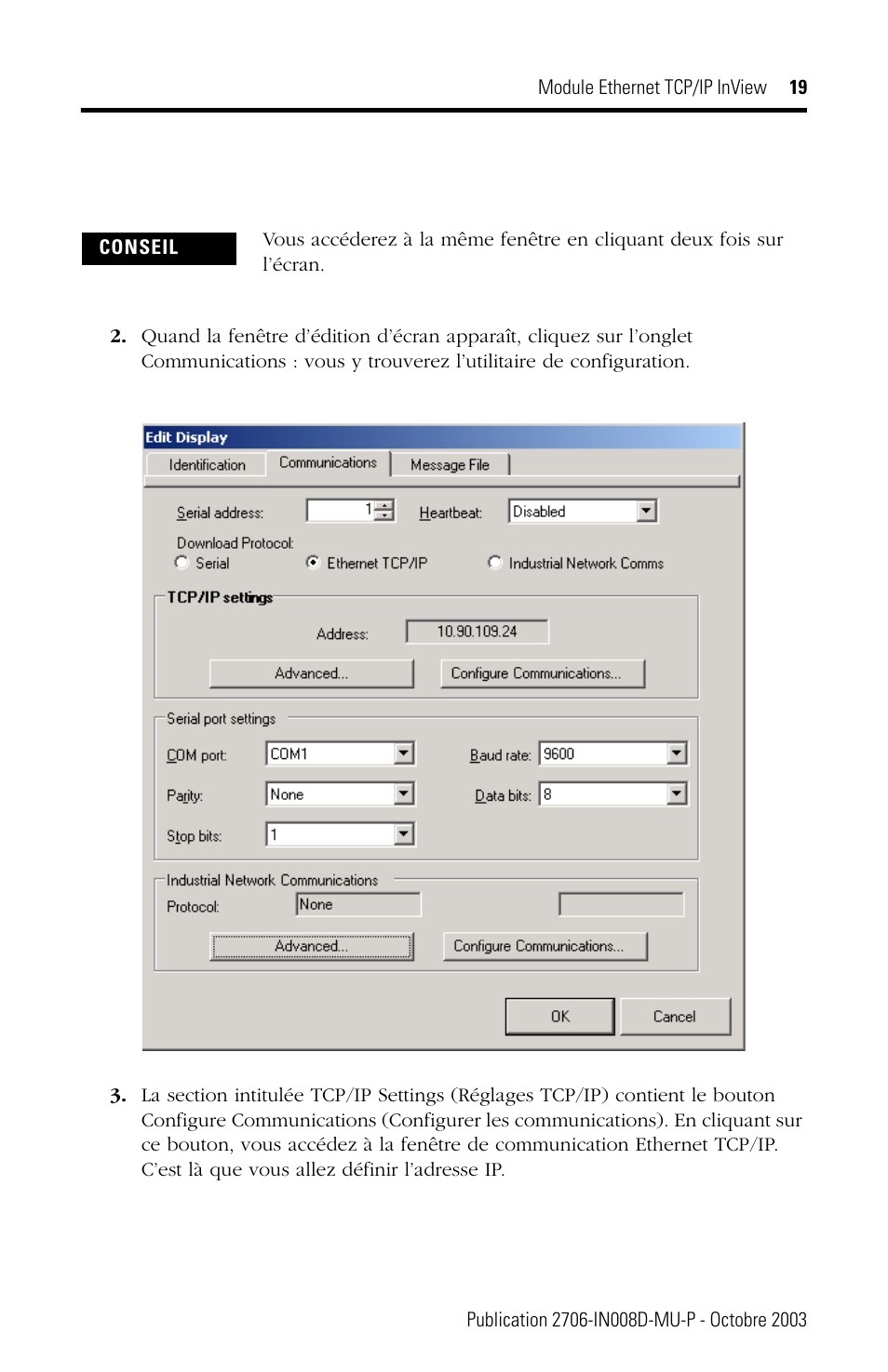 Rockwell Automation 2706-PENET1 InView Ethernet TCP/IP Module User Manual | Page 19 / 64