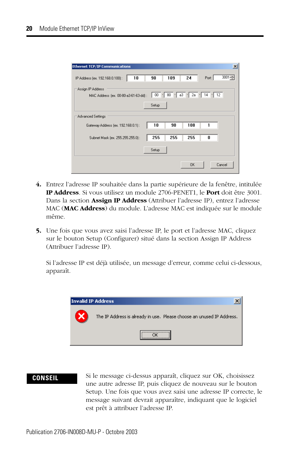 Rockwell Automation 2706-PENET1 InView Ethernet TCP/IP Module User Manual | Page 20 / 64