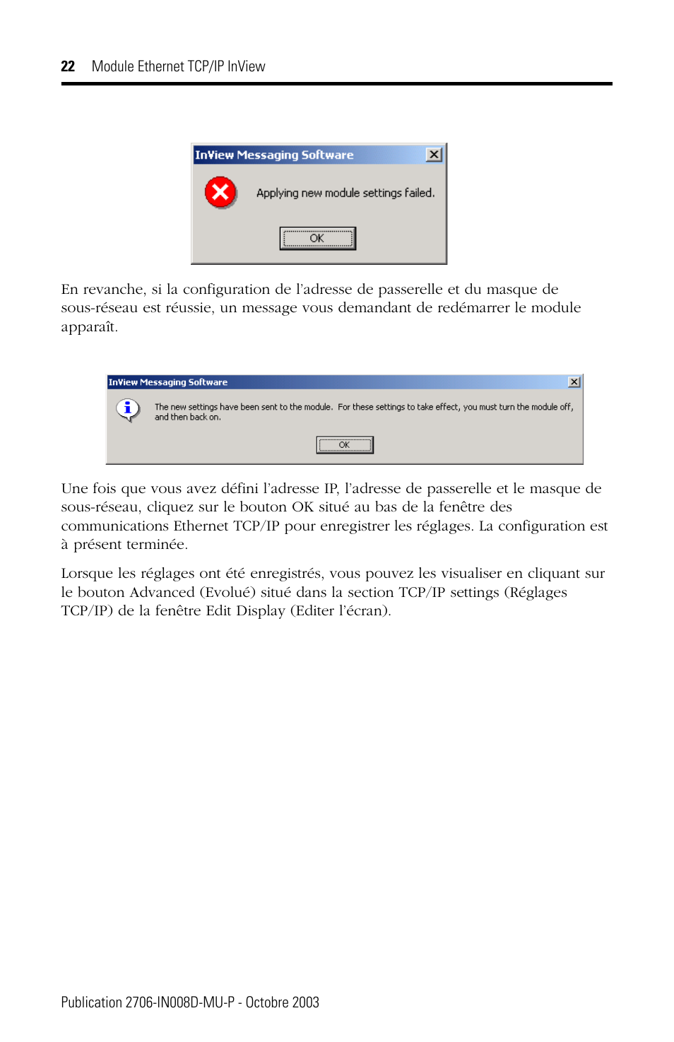 Rockwell Automation 2706-PENET1 InView Ethernet TCP/IP Module User Manual | Page 22 / 64