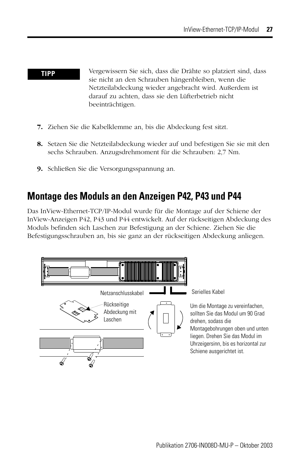Rockwell Automation 2706-PENET1 InView Ethernet TCP/IP Module User Manual | Page 27 / 64