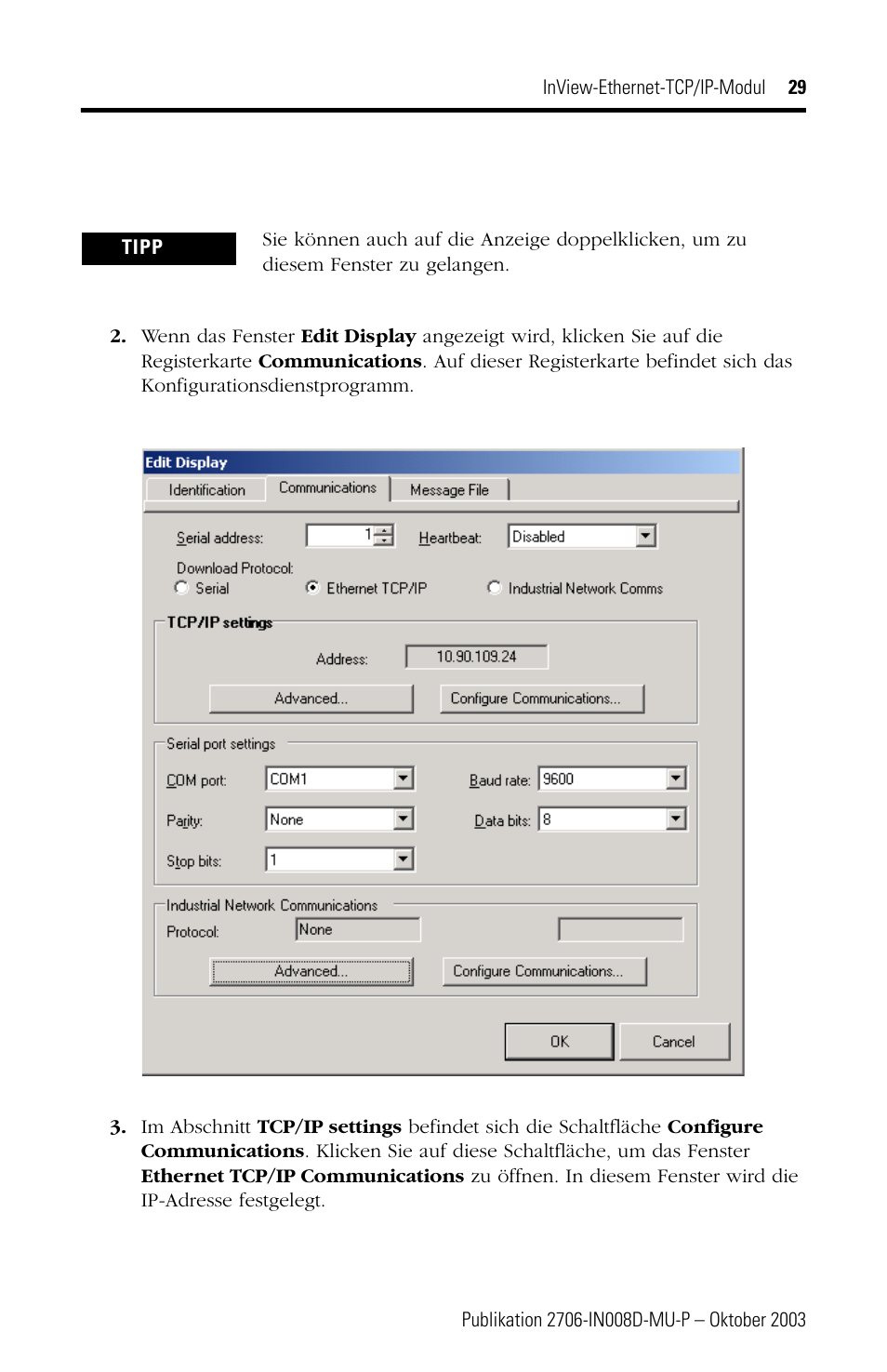 Rockwell Automation 2706-PENET1 InView Ethernet TCP/IP Module User Manual | Page 29 / 64