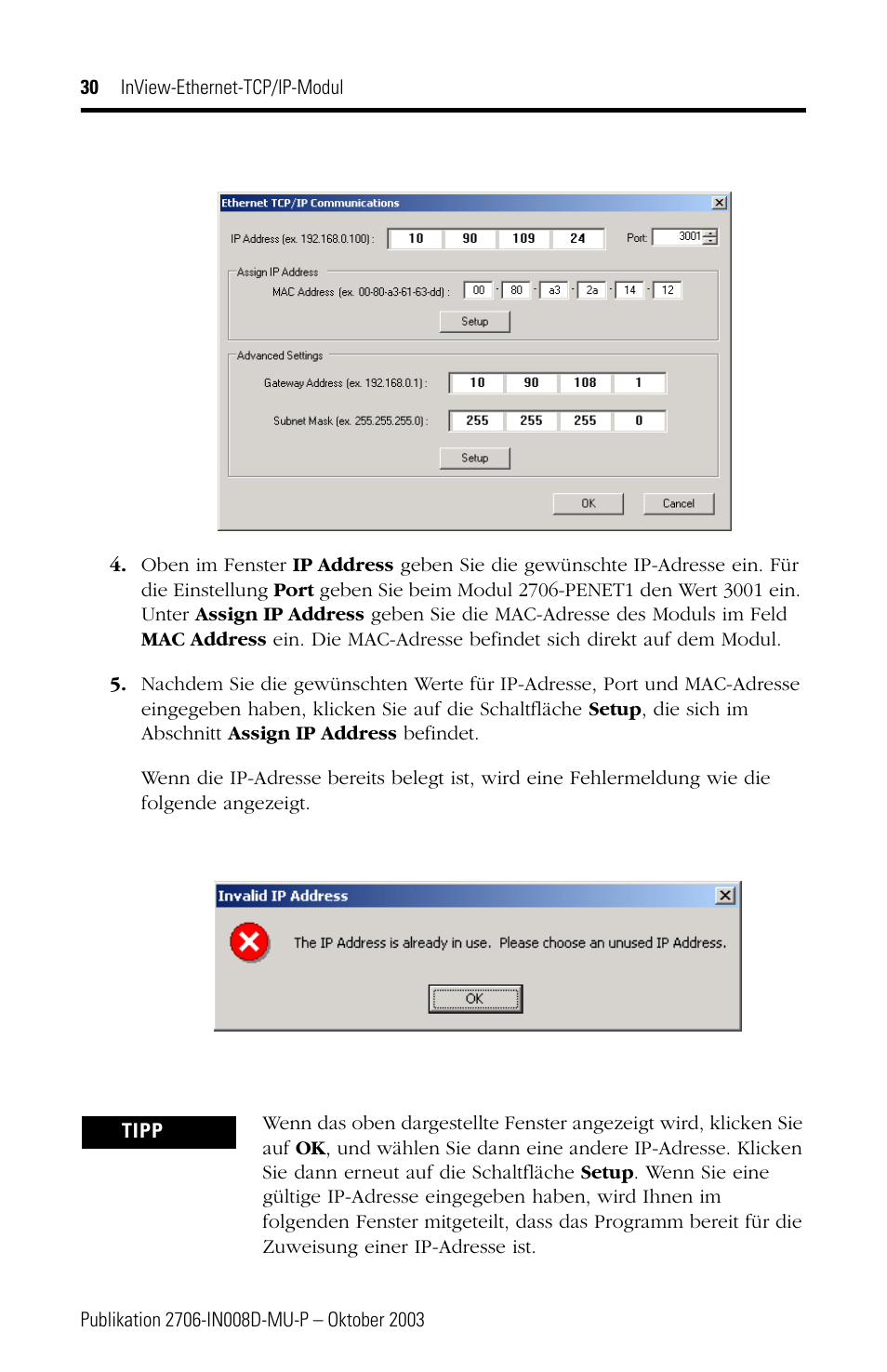 Rockwell Automation 2706-PENET1 InView Ethernet TCP/IP Module User Manual | Page 30 / 64