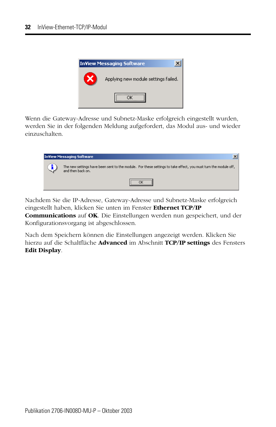 Rockwell Automation 2706-PENET1 InView Ethernet TCP/IP Module User Manual | Page 32 / 64