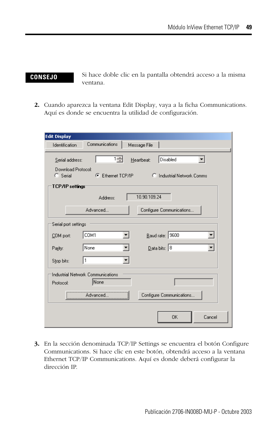 Rockwell Automation 2706-PENET1 InView Ethernet TCP/IP Module User Manual | Page 49 / 64