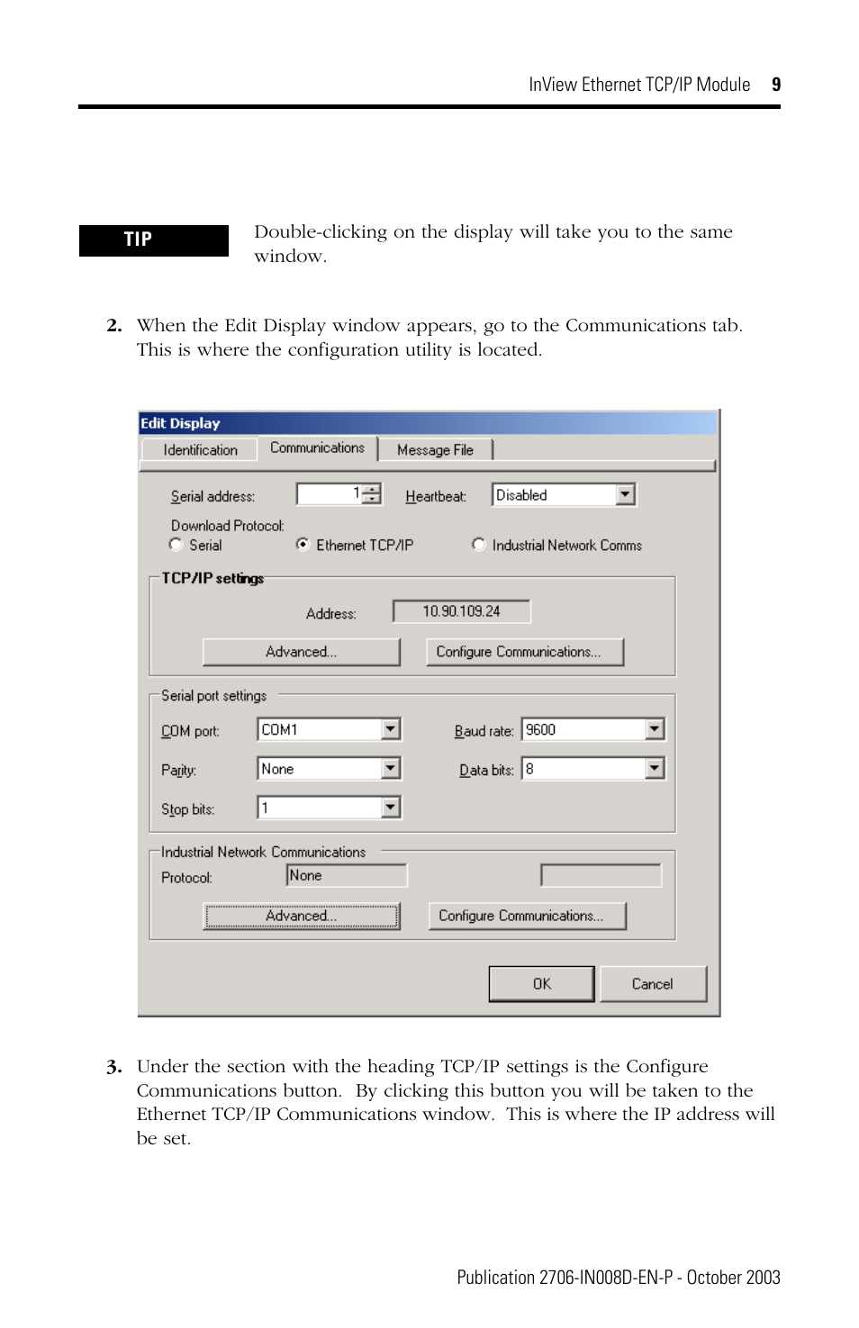 Rockwell Automation 2706-PENET1 InView Ethernet TCP/IP Module User Manual | Page 9 / 64
