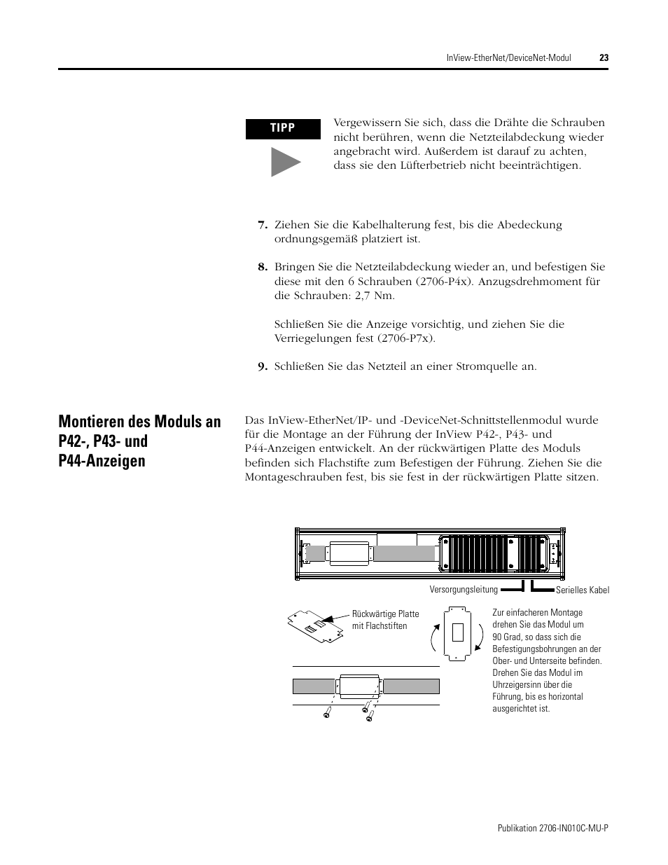 Rockwell Automation 2706-PENI_PDNI InView EtherNet/IP Module and InView DeviceNet Module Install Inst User Manual | Page 23 / 53