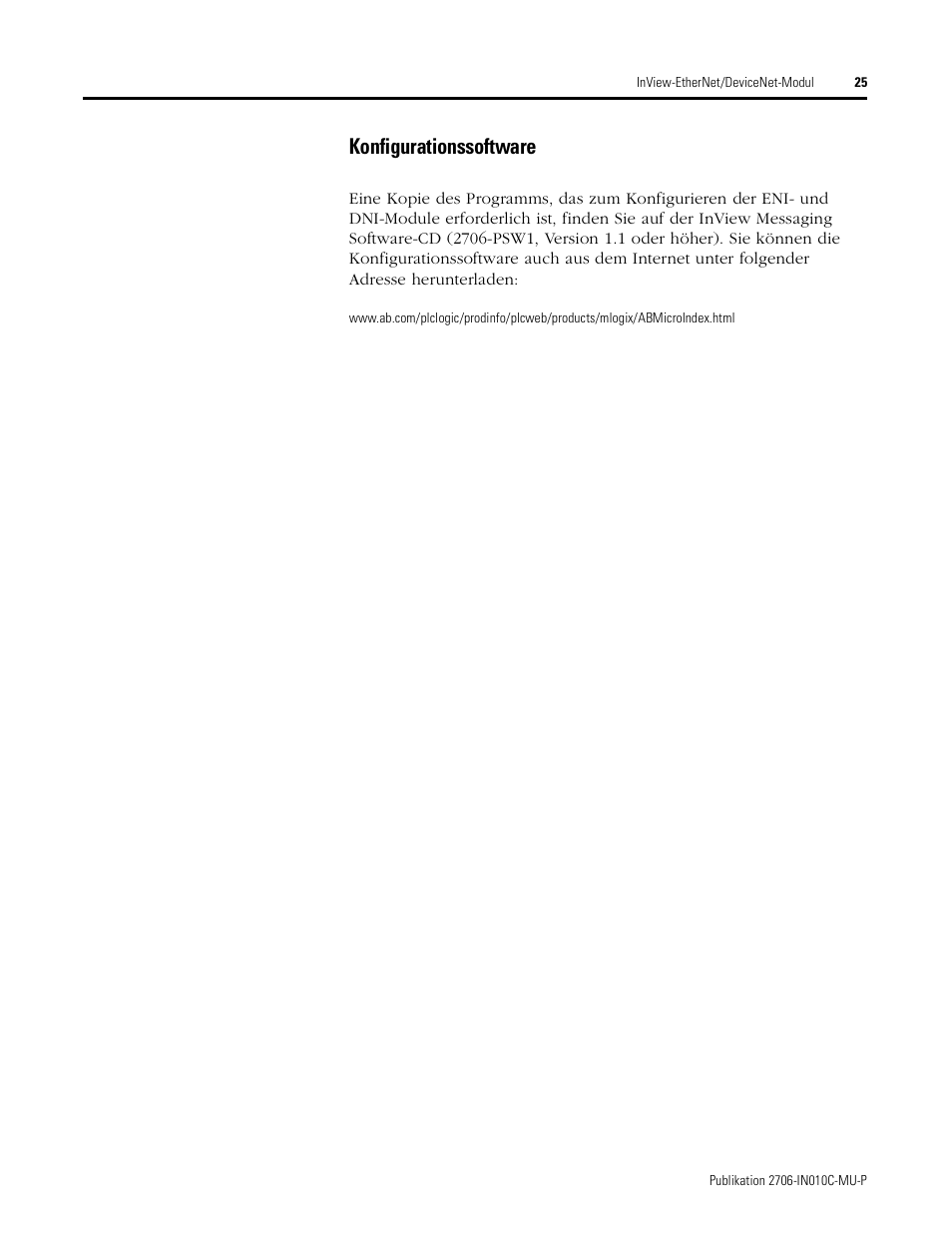 Konfigurationssoftware | Rockwell Automation 2706-PENI_PDNI InView EtherNet/IP Module and InView DeviceNet Module Install Inst User Manual | Page 25 / 53