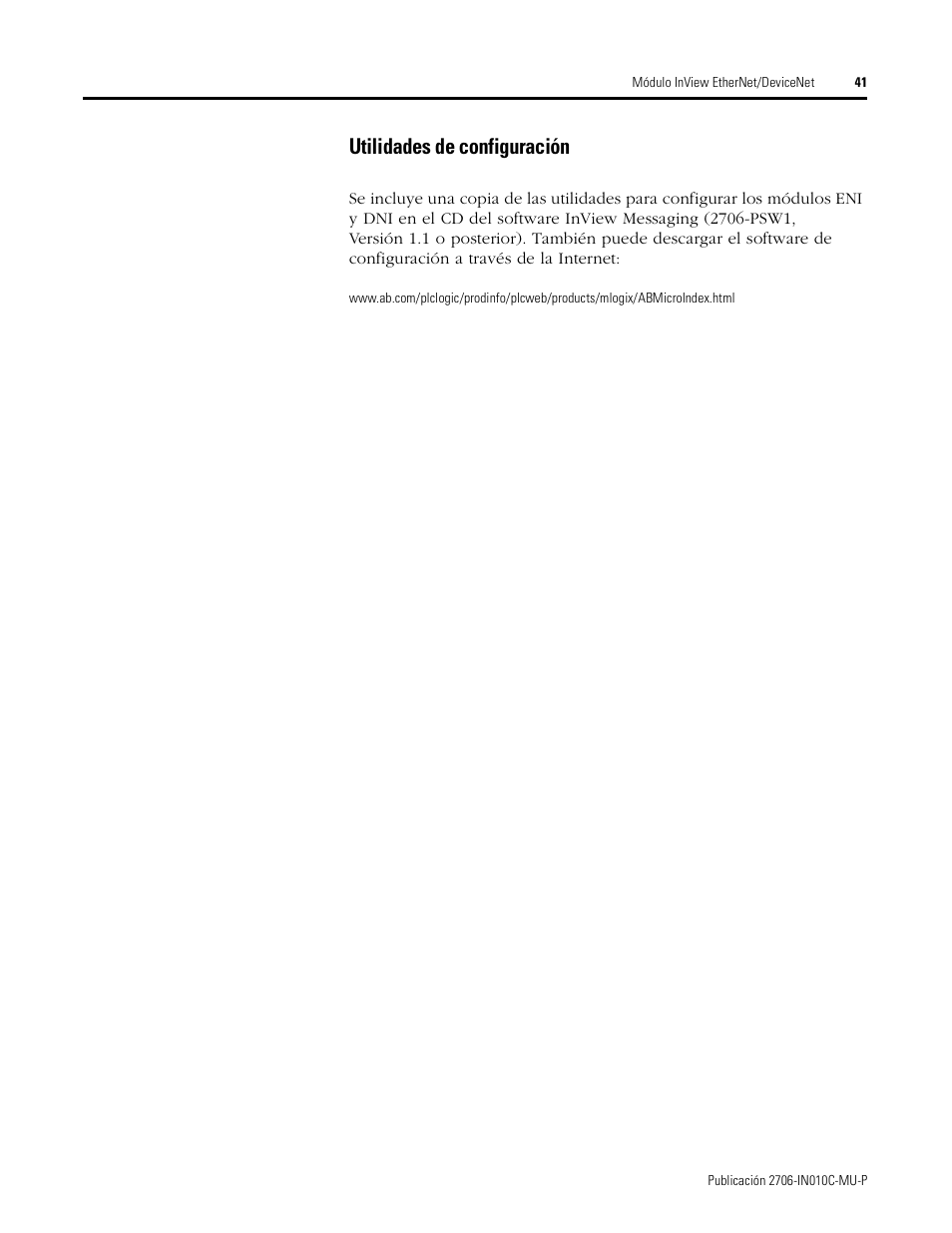 Utilidades de configuración | Rockwell Automation 2706-PENI_PDNI InView EtherNet/IP Module and InView DeviceNet Module Install Inst User Manual | Page 41 / 53