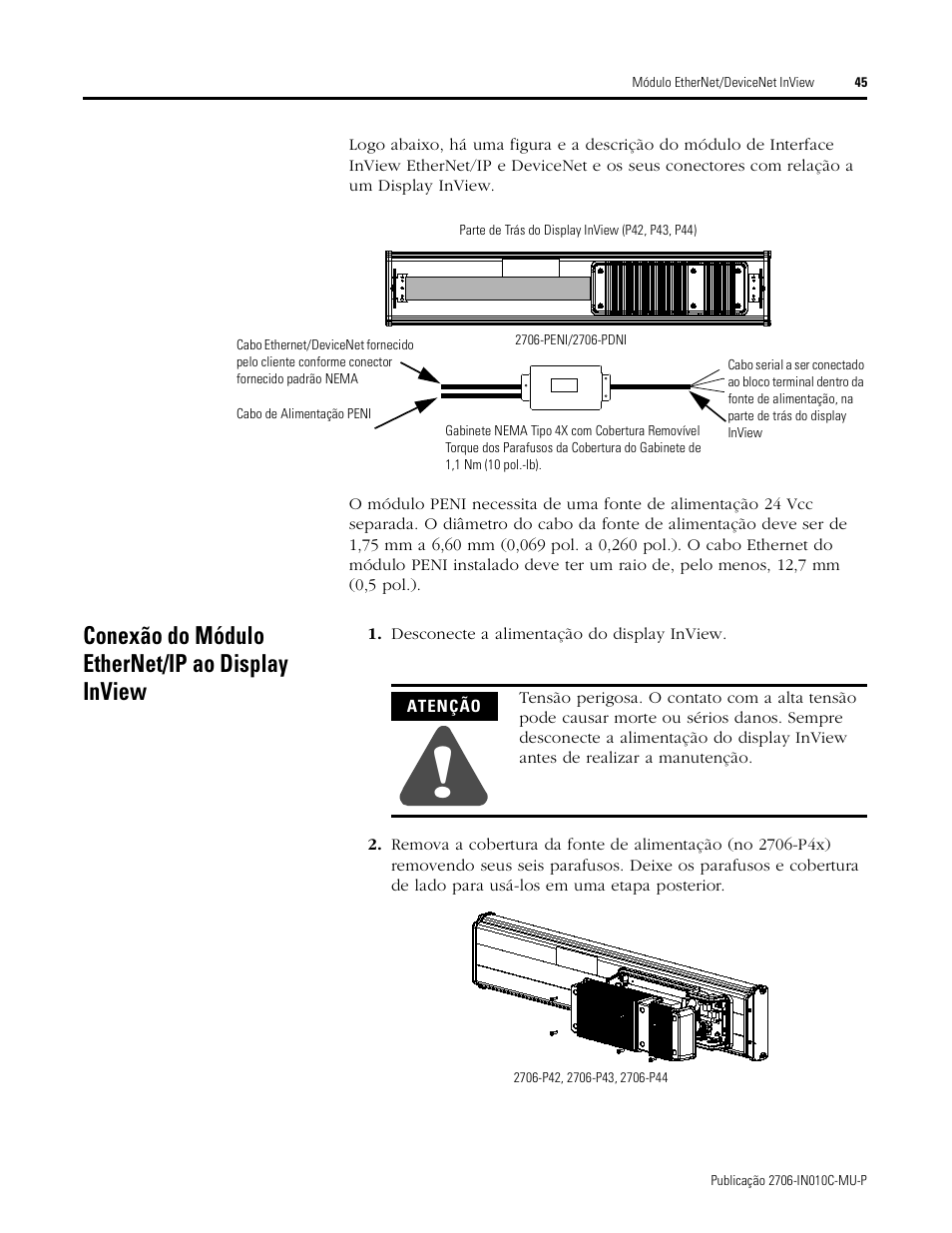 Conexão do módulo ethernet/ip ao display inview | Rockwell Automation 2706-PENI_PDNI InView EtherNet/IP Module and InView DeviceNet Module Install Inst User Manual | Page 45 / 53