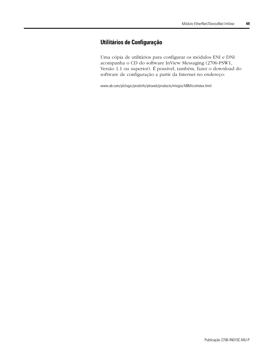 Utilitários de configuração | Rockwell Automation 2706-PENI_PDNI InView EtherNet/IP Module and InView DeviceNet Module Install Inst User Manual | Page 49 / 53
