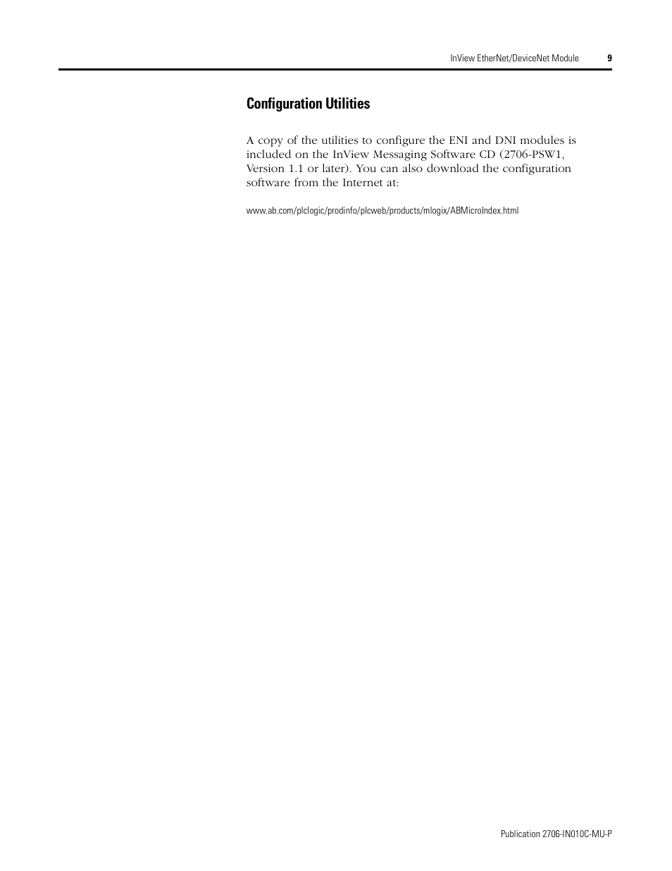 Configuration utilities | Rockwell Automation 2706-PENI_PDNI InView EtherNet/IP Module and InView DeviceNet Module Install Inst User Manual | Page 9 / 53