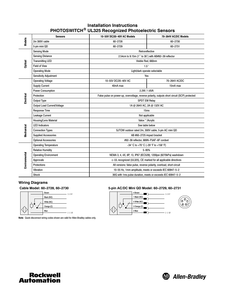 Rockwell Automation 9000 UL325 Recognized Sensors User Manual | 2 pages