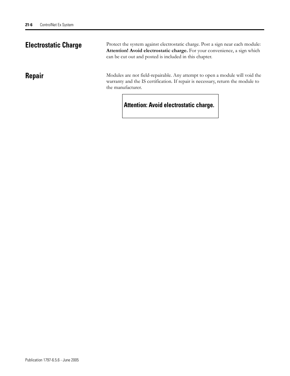 Electrostatic charge, Repair, Electrostatic charge -6 repair -6 | Attention: avoid electrostatic charge -6 | Rockwell Automation 1797-XXX FLEX Ex System Certification Reference Manual User Manual | Page 100 / 252