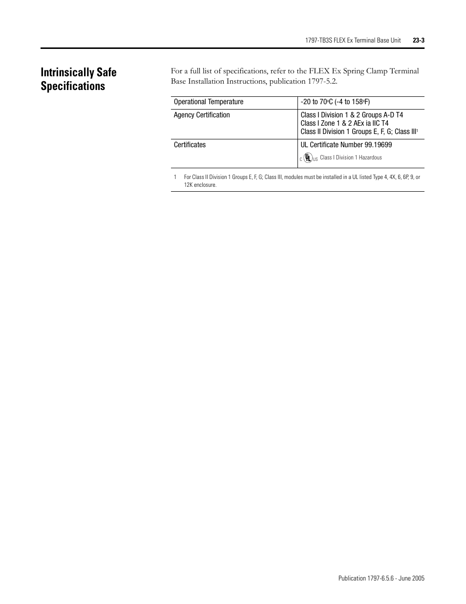 Intrinsically safe specifications, Intrinsically safe specifications -3 | Rockwell Automation 1797-XXX FLEX Ex System Certification Reference Manual User Manual | Page 107 / 252