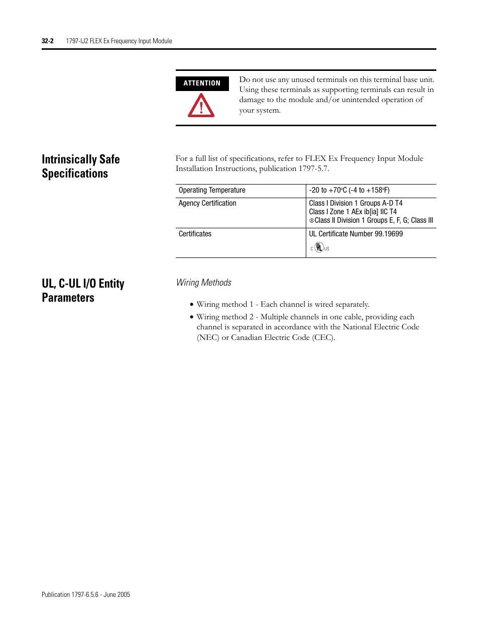 Intrinsically safe specifications, Ul, c-ul i/o entity parameters | Rockwell Automation 1797-XXX FLEX Ex System Certification Reference Manual User Manual | Page 154 / 252